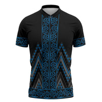 Blue Aotearoa Mangopare Kowhaiwhai Niho Taniwha Zipper Polo Shirt Maori New Zealand LT14 Blue - Polynesian Pride