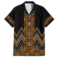 Gold Aotearoa Mangopare Kowhaiwhai and Niho Taniwha Family Matching Off Shoulder Short Dress and Hawaiian Shirt Maori New Zealand LT14 Dad's Shirt - Short Sleeve Gold - Polynesian Pride