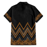 Gold Aotearoa Mangopare Kowhaiwhai and Niho Taniwha Family Matching Short Sleeve Bodycon Dress and Hawaiian Shirt Maori New Zealand LT14 - Polynesian Pride