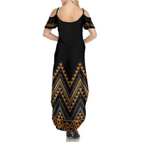 Gold Aotearoa Mangopare Kowhaiwhai and Niho Taniwha Family Matching Summer Maxi Dress and Hawaiian Shirt Maori New Zealand LT14 - Polynesian Pride