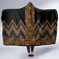Gold Aotearoa Mangopare Kowhaiwhai and Niho Taniwha Hooded Blanket Maori New Zealand LT14 One Size Gold - Polynesian Pride