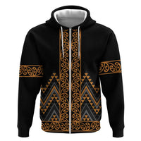 Gold Aotearoa Mangopare Kowhaiwhai and Niho Taniwha Hoodie Maori New Zealand LT14 Zip Hoodie Gold - Polynesian Pride