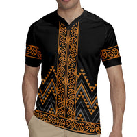 Gold Aotearoa Mangopare Kowhaiwhai and Niho Taniwha Rugby Jersey Maori New Zealand