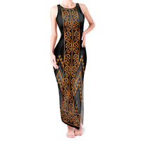 Gold Aotearoa Mangopare Kowhaiwhai and Niho Taniwha Tank Maxi Dress Maori New Zealand LT14 Women Gold - Polynesian Pride