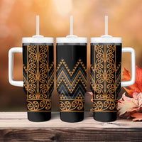 Gold Aotearoa Mangopare Kowhaiwhai and Niho Taniwha Tumbler With Handle Maori New Zealand LT14 - Polynesian Pride