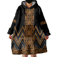 Gold Aotearoa Mangopare Kowhaiwhai and Niho Taniwha Wearable Blanket Hoodie Maori New Zealand LT14 - Polynesian Pride