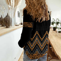 Gold Aotearoa Mangopare Kowhaiwhai and Niho Taniwha Women Casual Shirt Maori New Zealand LT14 - Polynesian Pride