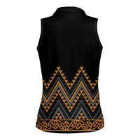 Gold Aotearoa Mangopare Kowhaiwhai and Niho Taniwha Women Sleeveless Polo Shirt Maori New Zealand