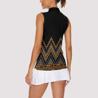 Gold Aotearoa Mangopare Kowhaiwhai and Niho Taniwha Women Sleeveless Polo Shirt Maori New Zealand