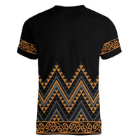 Gold Aotearoa Mangopare Kowhaiwhai and Niho Taniwha Women V-Neck T-Shirt Maori New Zealand