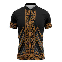 Gold Aotearoa Mangopare Kowhaiwhai Niho Taniwha Zipper Polo Shirt Maori New Zealand LT14 Gold - Polynesian Pride