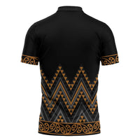 Gold Aotearoa Mangopare Kowhaiwhai Niho Taniwha Zipper Polo Shirt Maori New Zealand LT14 - Polynesian Pride
