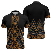 Gold Aotearoa Mangopare Kowhaiwhai Niho Taniwha Zipper Polo Shirt Maori New Zealand LT14 - Polynesian Pride