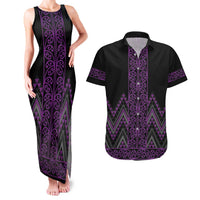 Purple Aotearoa Mangopare Kowhaiwhai and Niho Taniwha Couples Matching Tank Maxi Dress and Hawaiian Shirt Maori New Zealand LT14 Purple - Polynesian Pride