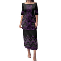 Purple Aotearoa Mangopare Kowhaiwhai and Niho Taniwha Family Matching Puletasi and Hawaiian Shirt Maori New Zealand LT14 Mom's Dress Purple - Polynesian Pride