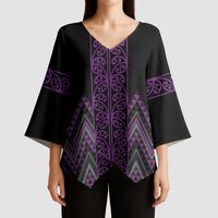 Purple Aotearoa Mangopare Kowhaiwhai Niho Taniwha Kimono Sleeve Blouse Maori New Zealand LT14 - Polynesian Pride