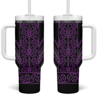 Purple Aotearoa Mangopare Kowhaiwhai and Niho Taniwha Tumbler With Handle Maori New Zealand LT14 One Size: 40 oz Purple - Polynesian Pride