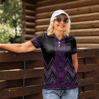 Purple Aotearoa Mangopare Kowhaiwhai and Niho Taniwha Women Polo Shirt Maori New Zealand