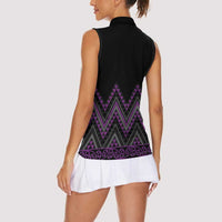 Purple Aotearoa Mangopare Kowhaiwhai and Niho Taniwha Women Sleeveless Polo Shirt Maori New Zealand