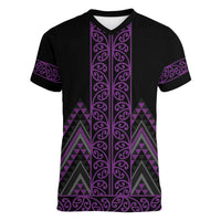 Purple Aotearoa Mangopare Kowhaiwhai and Niho Taniwha Women V-Neck T-Shirt Maori New Zealand