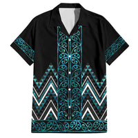 Paua Shell Aotearoa Mangopare Kowhaiwhai and Niho Taniwha Family Matching Summer Maxi Dress and Hawaiian Shirt Maori New Zealand LT14 Dad's Shirt - Short Sleeve Turquoise - Polynesian Pride