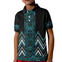 Paua Shell Aotearoa Mangopare Kowhaiwhai and Niho Taniwha Kid Polo Shirt Maori New Zealand LT14 Kid Turquoise - Polynesian Pride