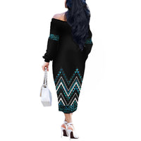 Paua Shell Aotearoa Mangopare Kowhaiwhai and Niho Taniwha Off The Shoulder Long Sleeve Dress Maori New Zealand LT14 - Polynesian Pride