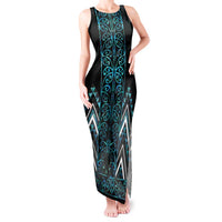 Paua Shell Aotearoa Mangopare Kowhaiwhai and Niho Taniwha Tank Maxi Dress Maori New Zealand LT14 Women Turquoise - Polynesian Pride