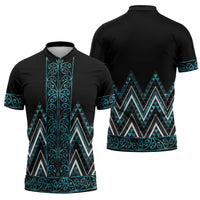Paua Shell Aotearoa Mangopare Kowhaiwhai Niho Taniwha Zipper Polo Shirt Maori New Zealand LT14 - Polynesian Pride