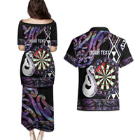 Personalised New Zealand Darts Couples Matching Puletasi and Hawaiian Shirt Ngutukaka Manaia Taniko Luxury Purple LT14 - Polynesian Pride