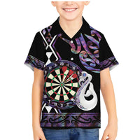 Personalised New Zealand Darts Family Matching Mermaid Dress and Hawaiian Shirt Ngutukaka Manaia Taniko Luxury Purple LT14 Son's Shirt Purple - Polynesian Pride