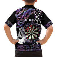 Personalised New Zealand Darts Family Matching Off The Shoulder Long Sleeve Dress and Hawaiian Shirt Ngutukaka Manaia Taniko Luxury Purple LT14 - Polynesian Pride