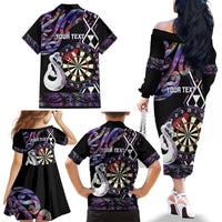Personalised New Zealand Darts Family Matching Off The Shoulder Long Sleeve Dress and Hawaiian Shirt Ngutukaka Manaia Taniko Luxury Purple LT14 - Polynesian Pride