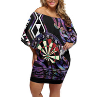 Personalised New Zealand Darts Family Matching Off Shoulder Short Dress and Hawaiian Shirt Ngutukaka Manaia Taniko Luxury Purple LT14 Mom's Dress Purple - Polynesian Pride