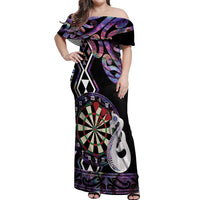 Personalised New Zealand Darts Off Shoulder Maxi Dress Ngutukaka Manaia Taniko Luxury Purple - Polynesian Pride