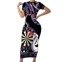 Personalised New Zealand Darts Short Sleeve Bodycon Dress Ngutukaka Manaia Taniko Luxury Purple LT14 Long Dress Purple - Polynesian Pride