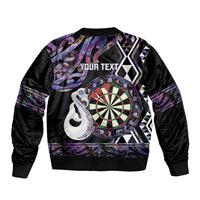 Personalised New Zealand Darts Sleeve Zip Bomber Jacket Ngutukaka Manaia Taniko Luxury Purple - Polynesian Pride