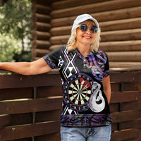 Personalised New Zealand Darts Women Polo Shirt Ngutukaka Manaia Taniko Luxury Purple LT14 - Polynesian Pride