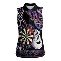 Personalised New Zealand Darts Women Sleeveless Polo Shirt Ngutukaka Manaia Taniko Luxury Purple LT14 Female Purple - Polynesian Pride