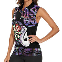 Personalised New Zealand Darts Women Sleeveless Polo Shirt Ngutukaka Manaia Taniko Luxury Purple LT14 - Polynesian Pride