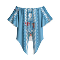Fiji Day 1970 Off Shoulder Wrap Waist Top For Fiji Ever Fiji Tapa Pattern Blue LT14 - Polynesian Pride