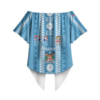 Fiji Day 1970 Off Shoulder Wrap Waist Top For Fiji Ever Fiji Tapa Pattern Blue LT14 - Polynesian Pride