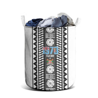 Fiji Day 1970 Laundry Basket For Fiji Ever Fiji Tapa Pattern White LT14 - Polynesian Pride