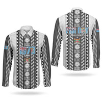Fiji Day 1970 Couples Matching Off Shoulder Short Dress and Long Sleeve Button Shirt For Fiji Ever Fiji Tapa Pattern White