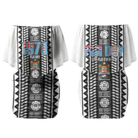 Fiji Day 1970 Couples Matching Off Shoulder Short Dress and Long Sleeve Button Shirt For Fiji Ever Fiji Tapa Pattern White