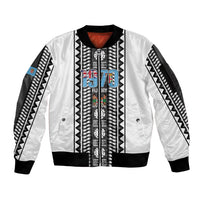 Fiji Day 1970 Sleeve Zip Bomber Jacket For Fiji Ever Fiji Tapa Pattern White LT14 Unisex White - Polynesian Pride