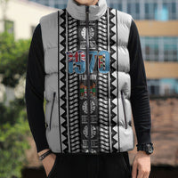 Fiji Day 1970 Sleeveless Puffer Jacket For Fiji Ever Fiji Tapa Pattern White LT14 - Polynesian Pride