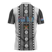 Fiji Day 1970 Zipper Polo Shirt For Fiji Ever Fiji Tapa Pattern White LT14 - Polynesian Pride