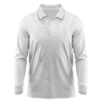 Tonga White Sunday Long Sleeve Polo Shirt Fakame Tongan Ngatu Turtle LT14 White - Polynesian Pride