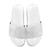 Tonga White Sunday Slide Sandals Fakame Tongan Ngatu Turtle LT14 White - Polynesian Pride